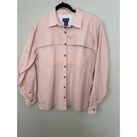 Patagonia womens Pink Blouse Large long sleeve button up Polyester collared - Picture 2 of 7